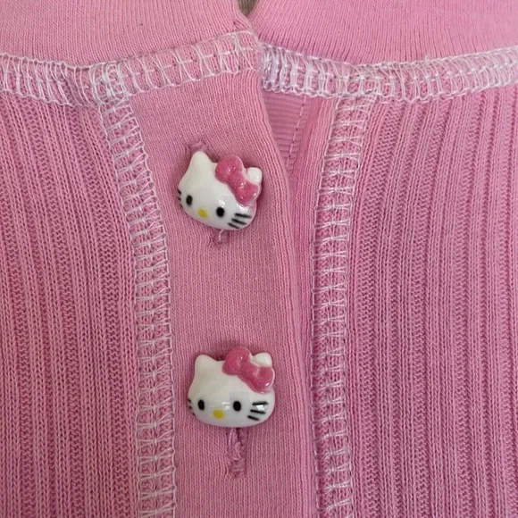 Hello Kitty and Friends Pink Ribbed Henley, Medium - Picture 2 of 5